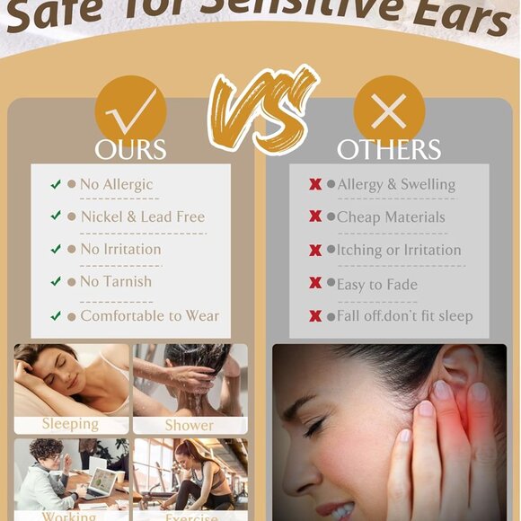 Flat Back Earrings Study Hypoallergenic Surgical Steel Multiple Piercing Use - Picture 6 of 6